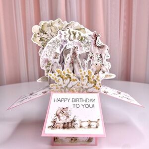 Beautiful Birthday Pop UP Box Card | Pink Box | Woodland animals